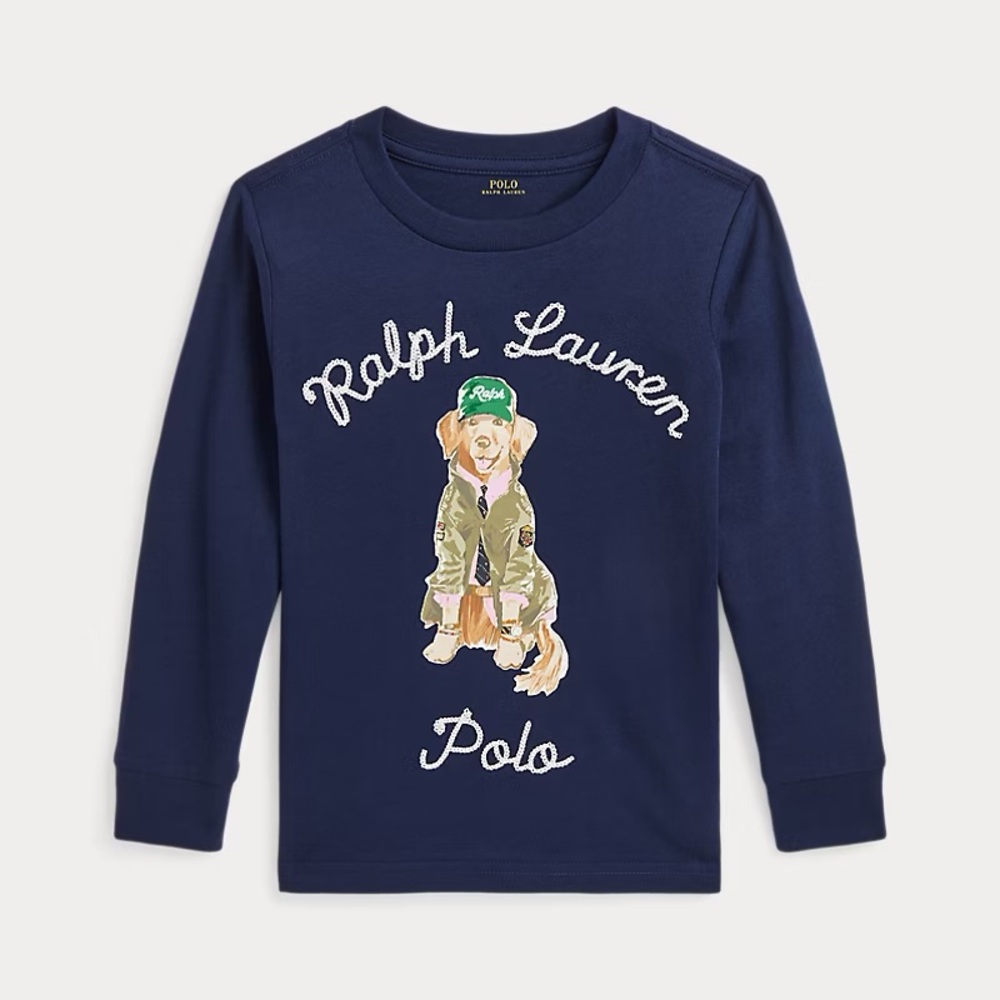 Ralph Lauren Kids Navy Long Sleeve Tee with Dog Graphic